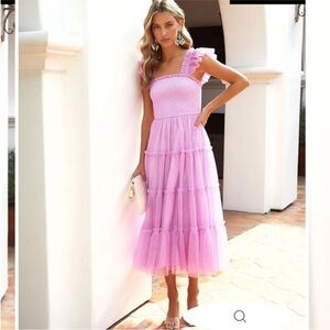 Vici Fairytale Love Tulle Smocked Tiered Midi Dress